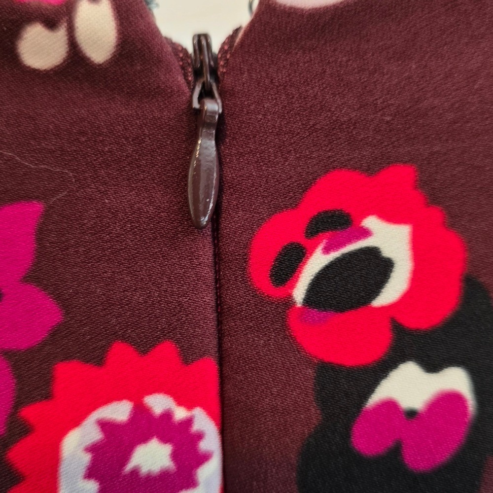 Ann Taylor - Classic Vintage Inspired Burgundy Floral A-Line Dress Long Sleeves - Picture 5 of 6